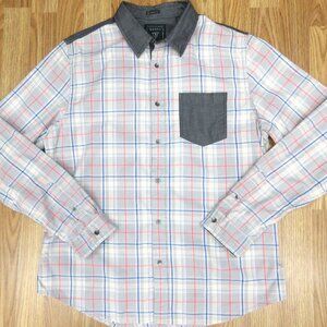 GUESS REGULAR FIT SHIRT 100% COTTON GRAY/PINK/BLUE PLAID MEDIUM, M